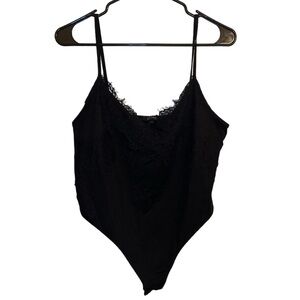 Black bodysuit with lace trim